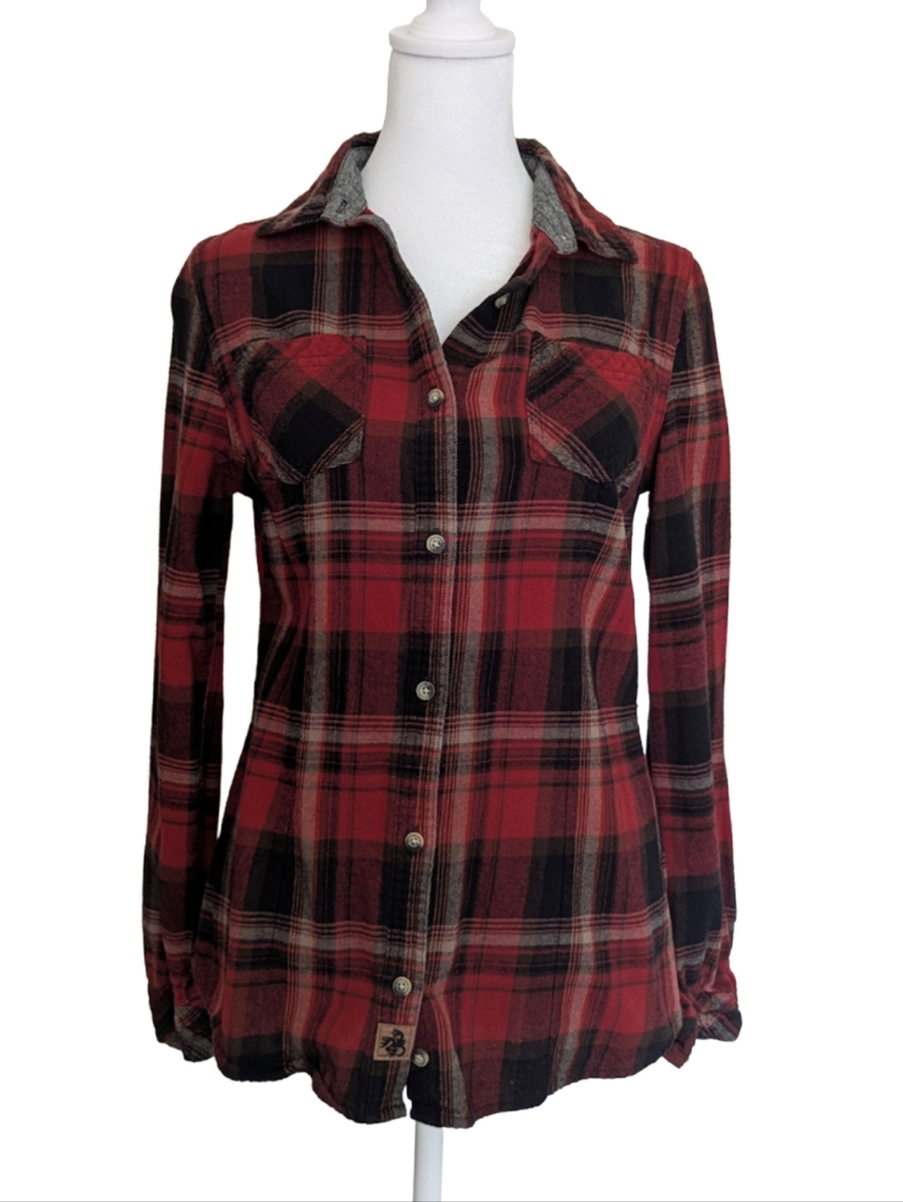 Legendary Whitetails Plaid Flannel Button Down Shirt Wine Burgundy Deep Red XS